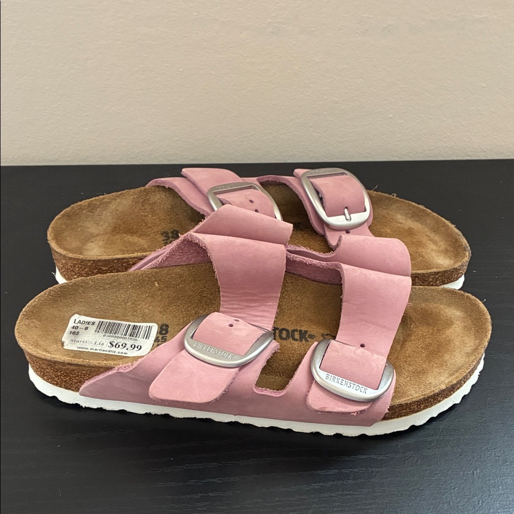 Birkenstock Soft Pink Sandals with Silver Buckles
